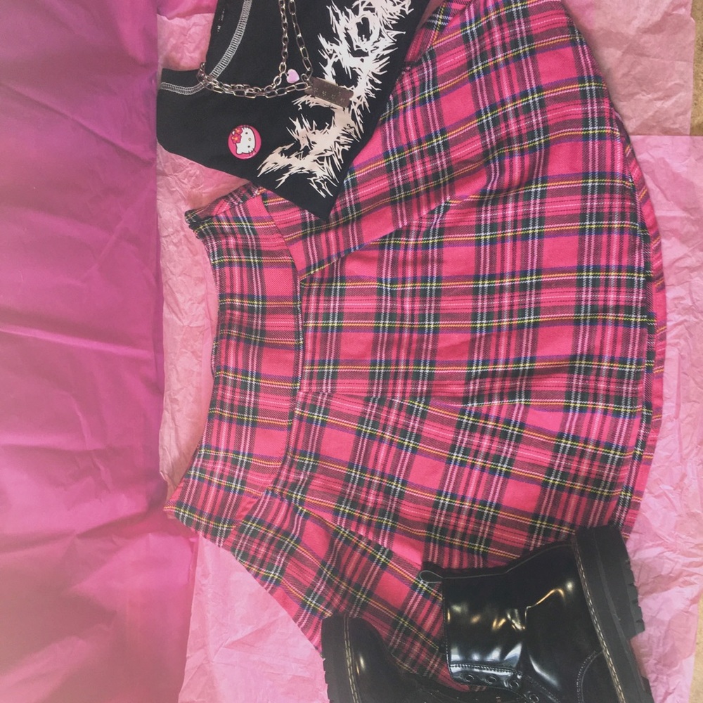 Pink plaid skirt